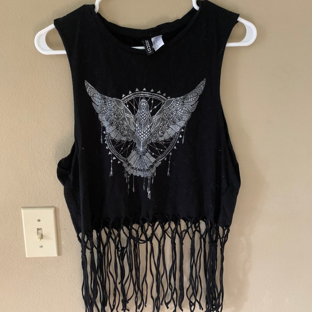 Hippie Shredded black crop tank top